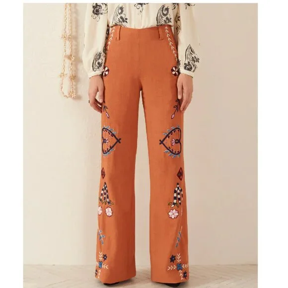 Alix of Bohemia *NEW* Charlie Sienna Poppy Embroidered Pant - Picture 2 of 16